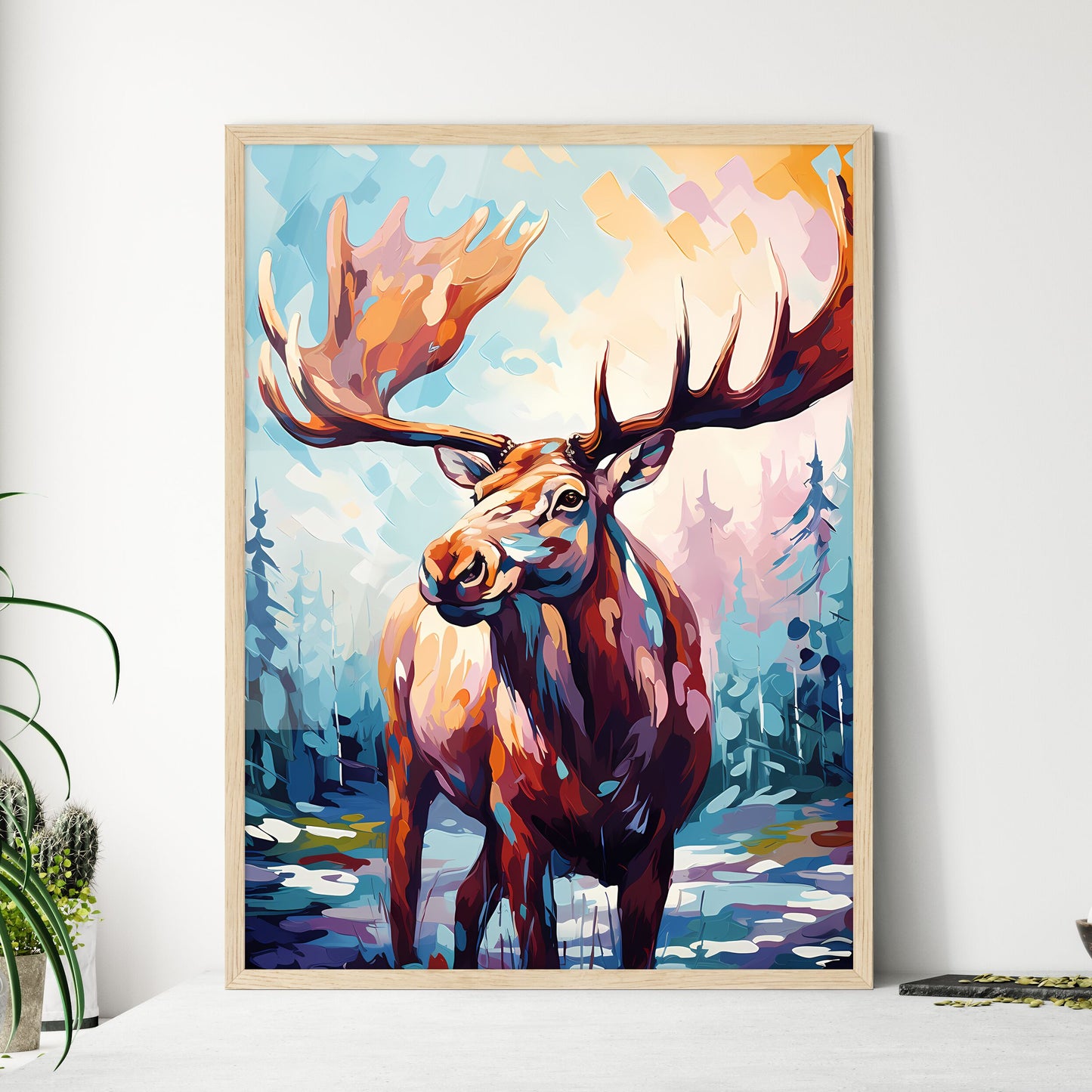 Silhouette Moose On White Background  Wall Art