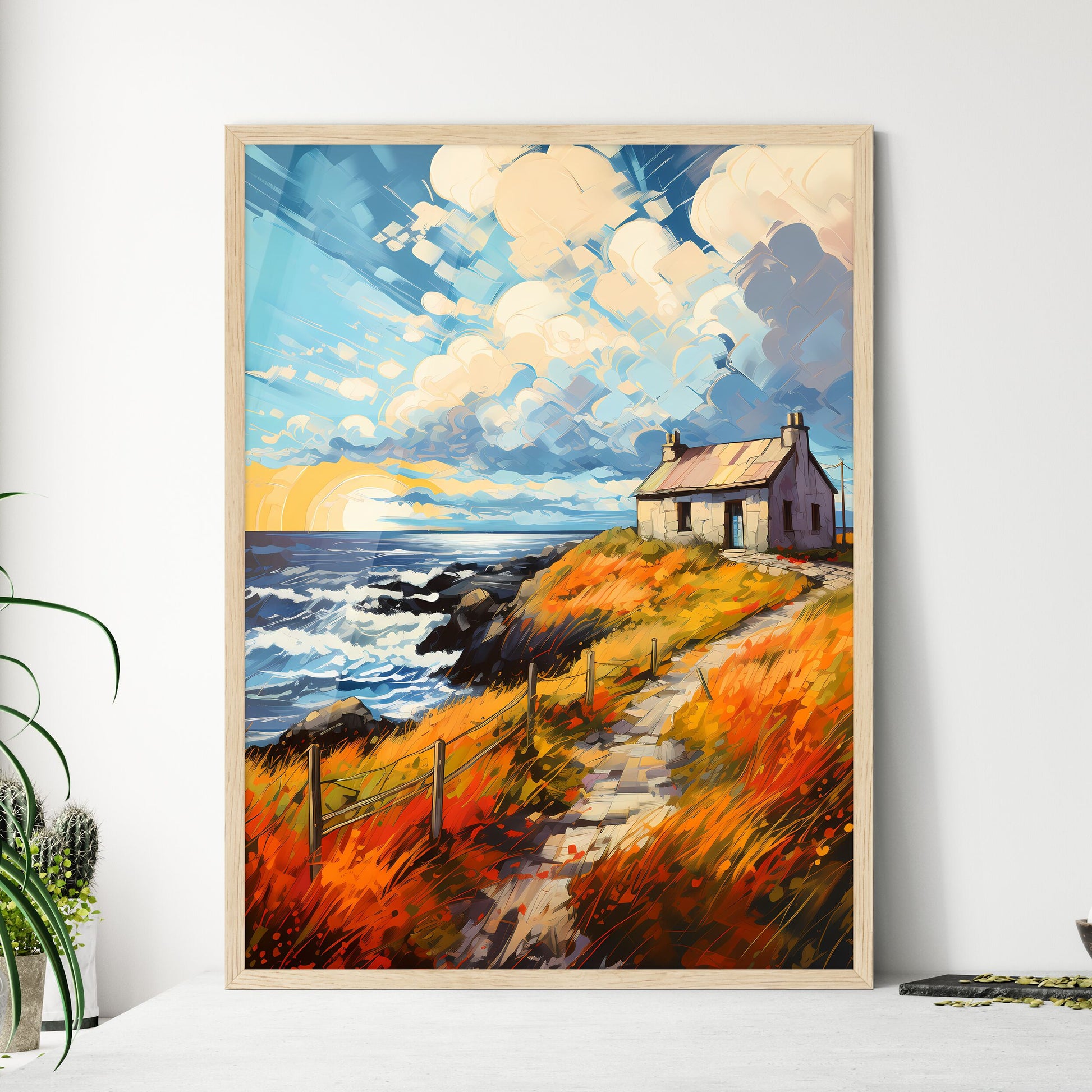 Solitary House On The Donegal Coast Ireland - A House On A Hill By The Ocean Framed Art