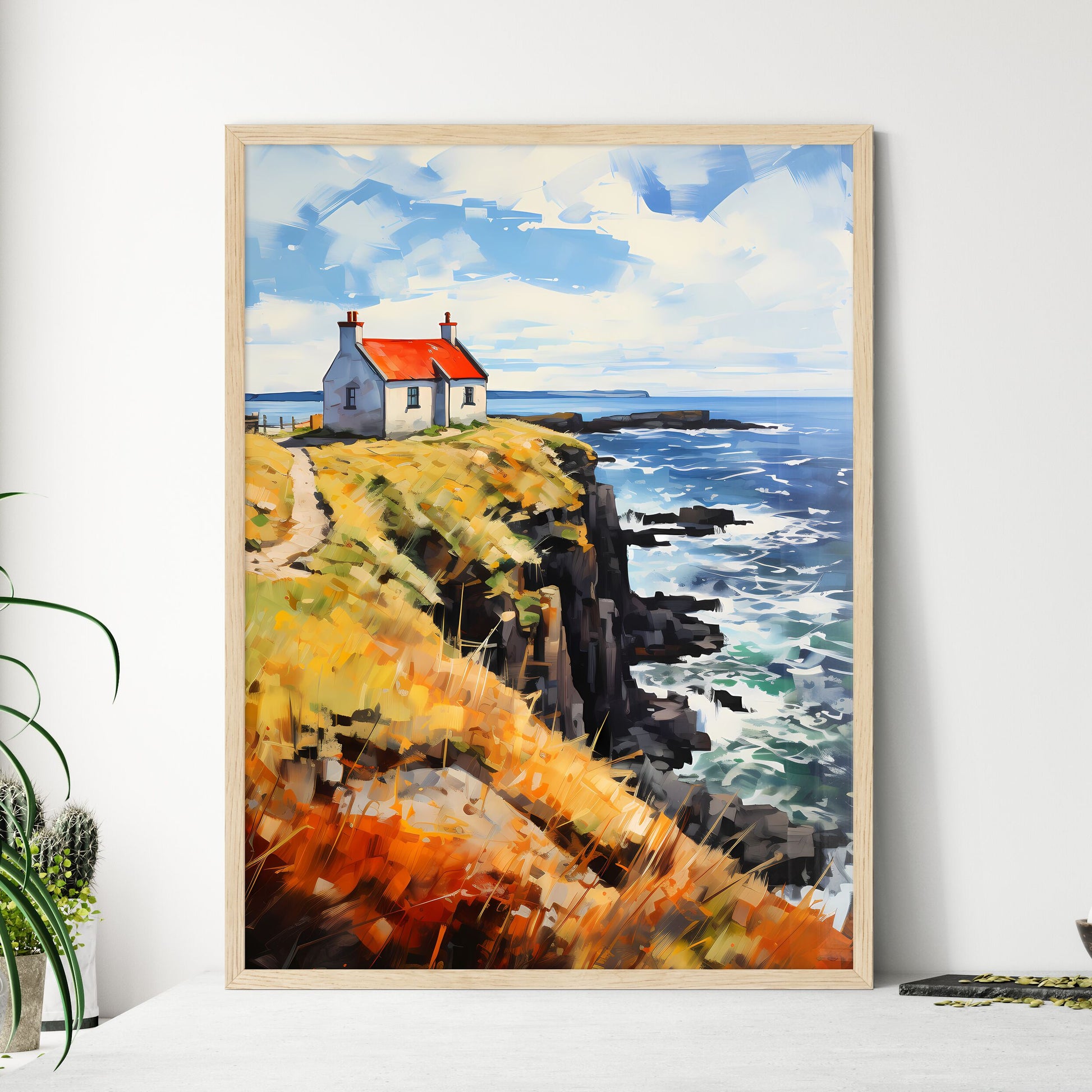 Solitary House On The Donegal Coast Ireland - A House On A Cliff Overlooking The Ocean Framed Art