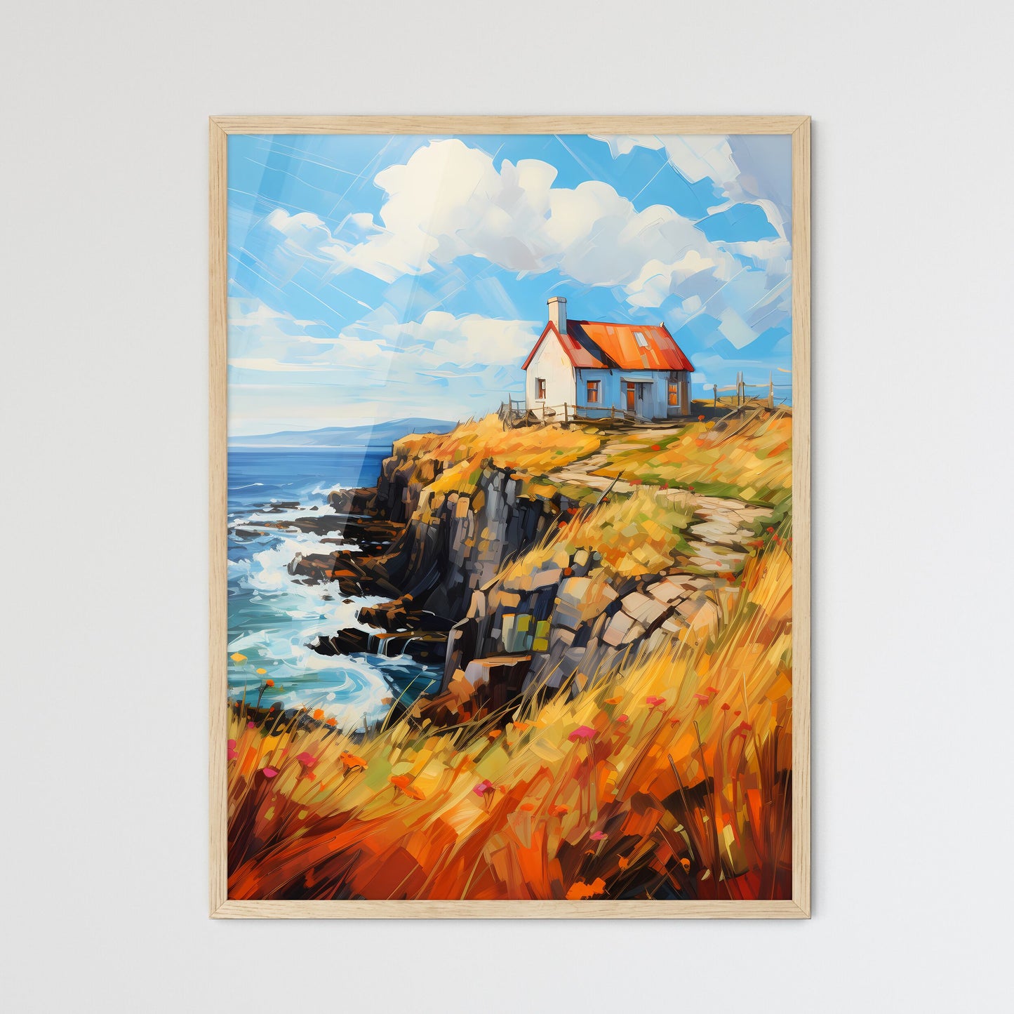 Solitary House On The Donegal Coast Ireland - A House On A Cliff By The Ocean Framed Art