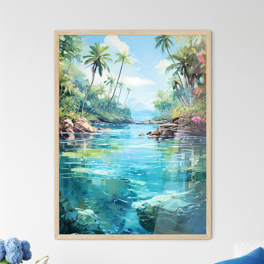 Split Shot Of Tropical Island - A River With - Framed Art Print