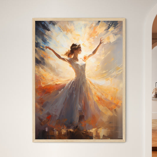 The Ballerina Soaring Against The Coming Sun - A Woman In A White Dress With Her Arms Outstretched Default Title