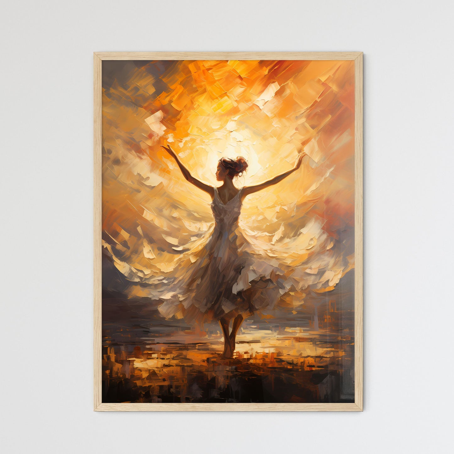 The Ballerina Soaring Against The Coming Sun - A Woman In A White Dress Dancing With Her Arms Up Default Title