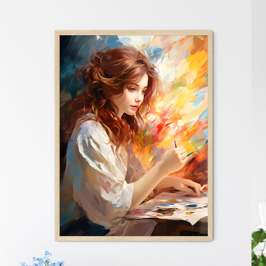 The Beautiful Girl Drawing A Picture - A Girl Painting With A Brush Default Title