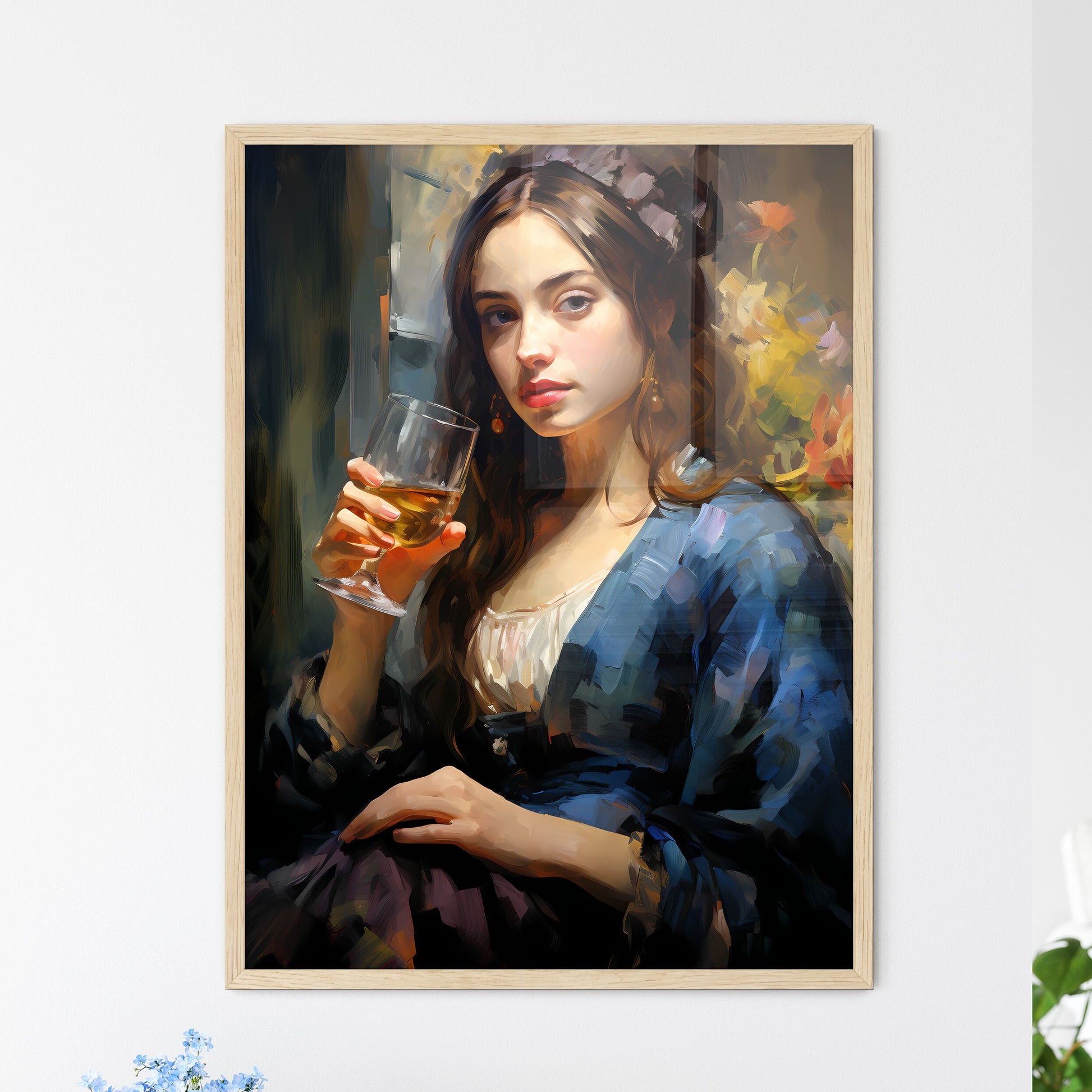 The Beautiful Girl With A Glass And A Cigare - Framed Art Print