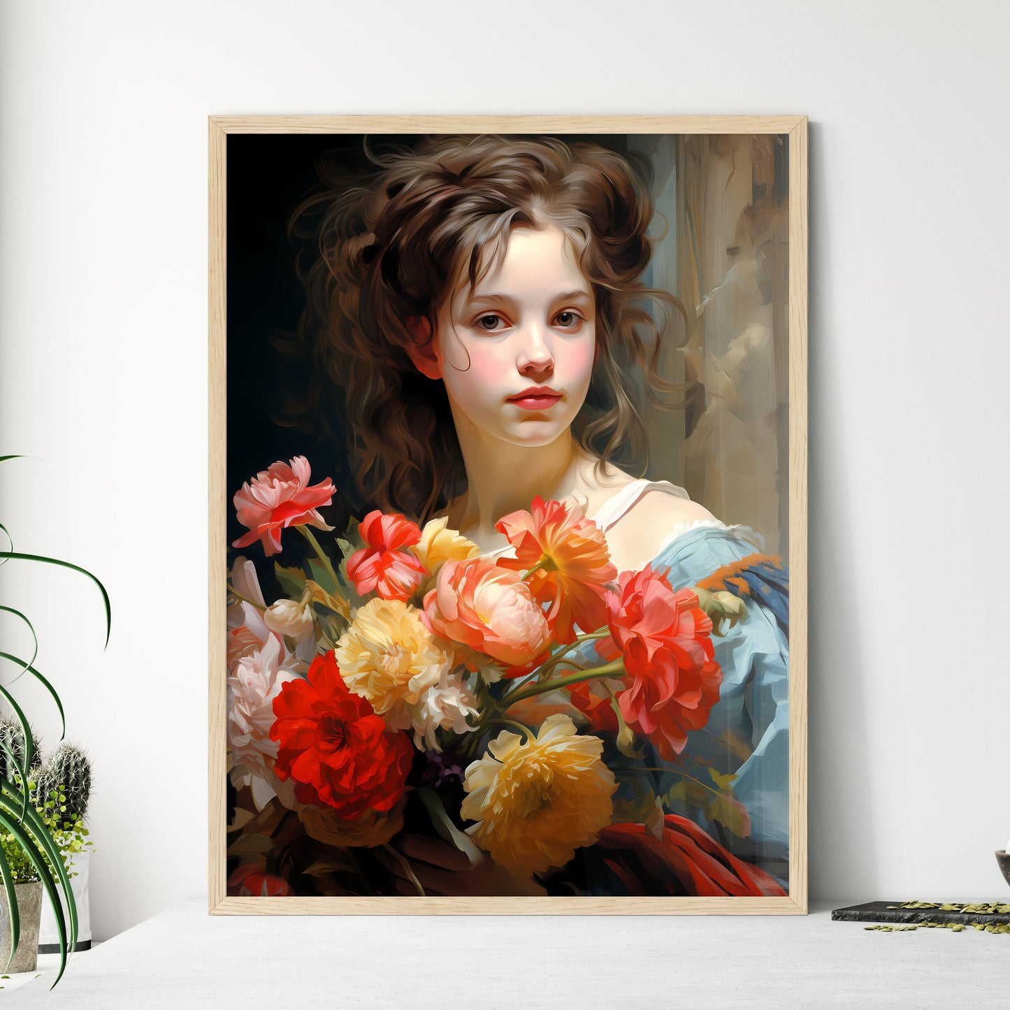 The Young Girl With A Bouquet Of Flowers - A - Framed Art Print