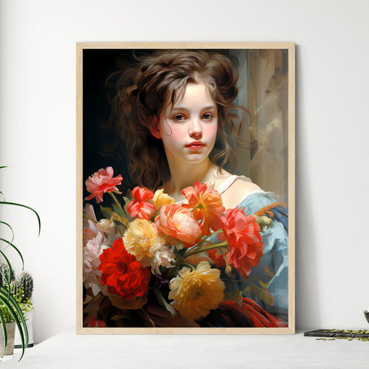 The Young Girl With A Bouquet Of Flowers - A - Framed Art Print