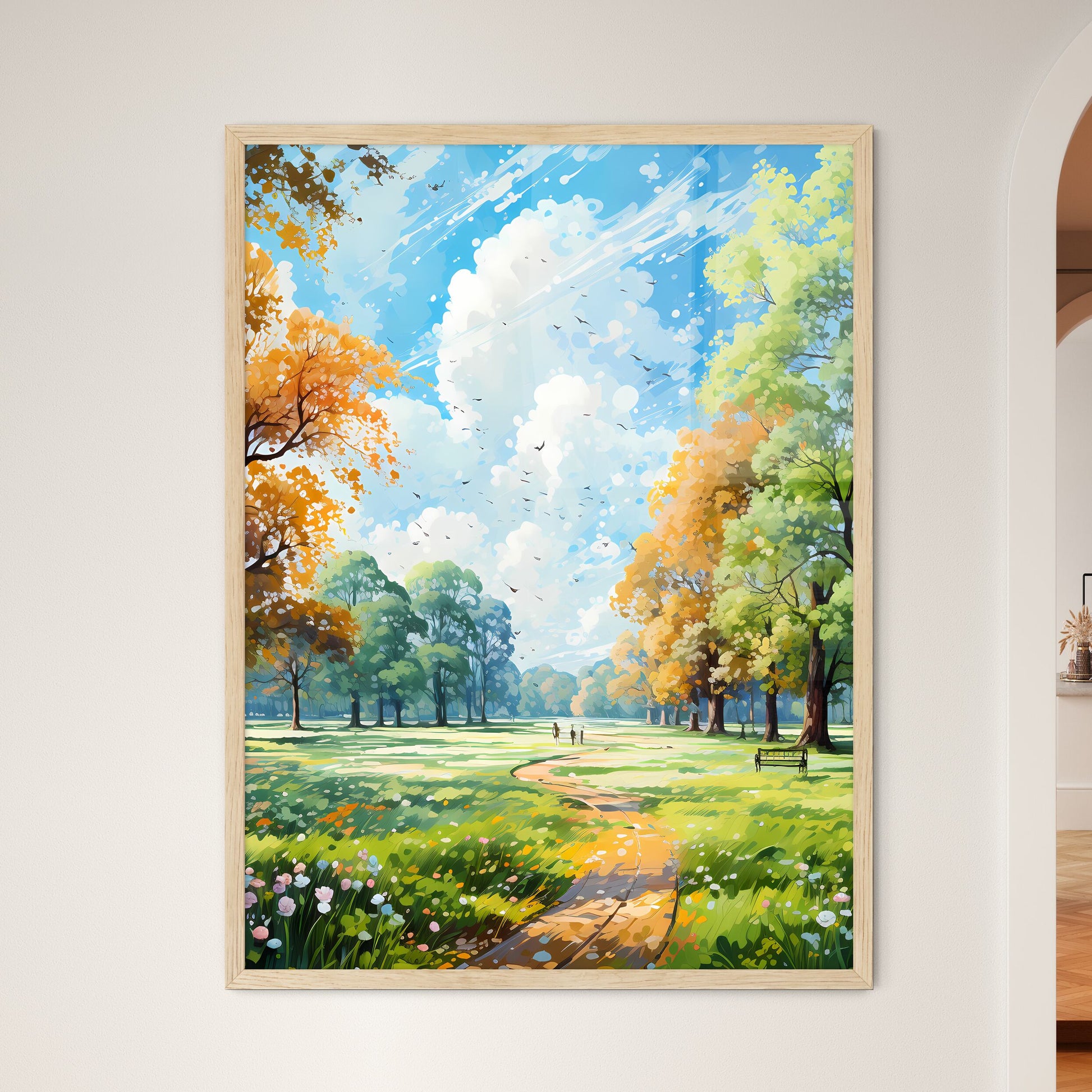 Trees And Lawn On A Bright Summer Day - A Pa - Framed Art Print