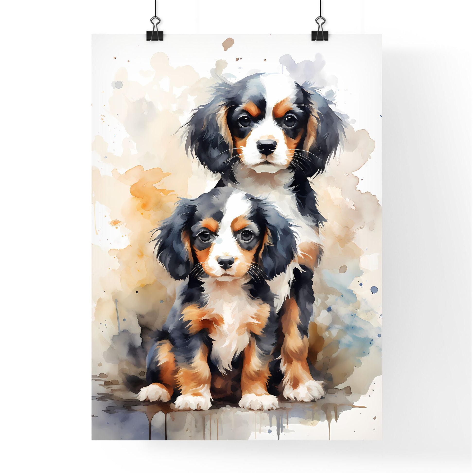 Two Cavalier King Charles Spaniel Puppies - A Couple Of Dogs Sitting Together Default Title