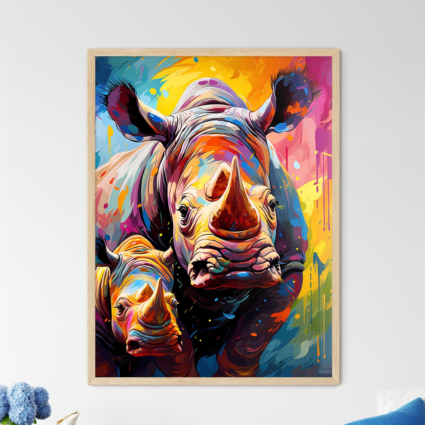 Two Endangered Black Rhinocerous  Wall Art