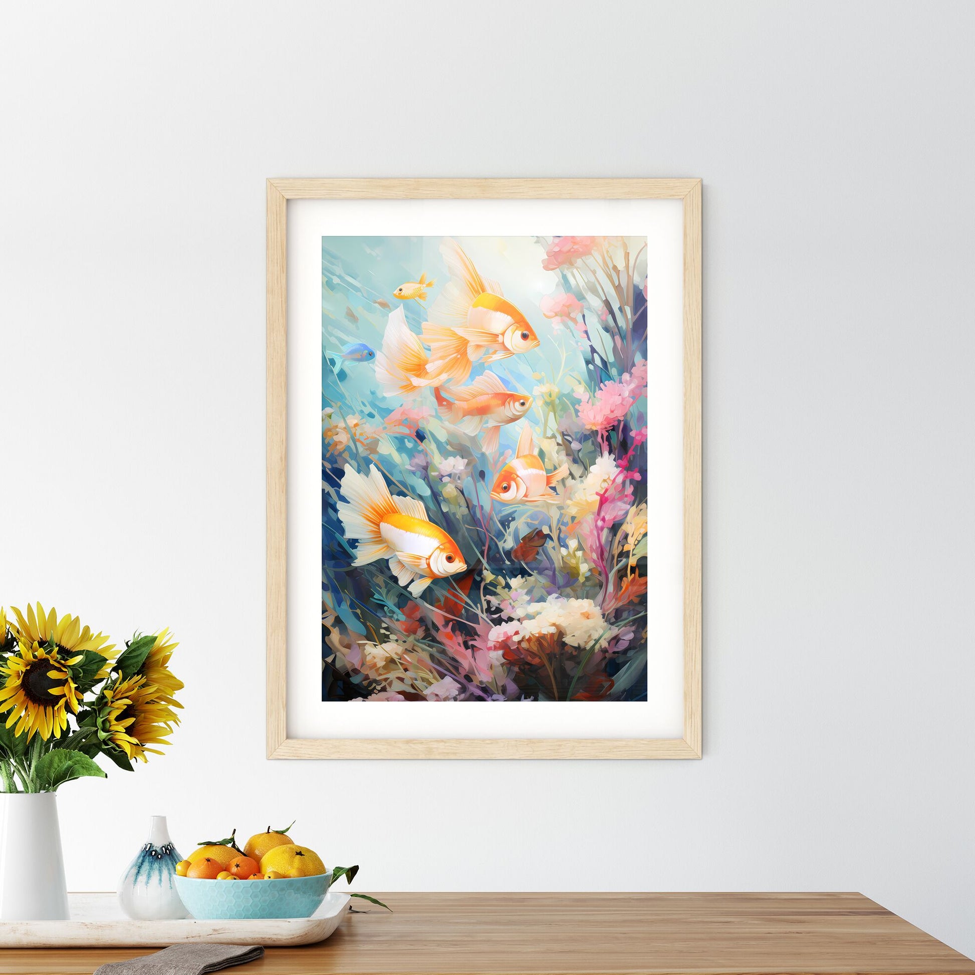 Underwater Aquatic Life With Fishes - A Group Of Goldfish Swimming In Water Default Title
