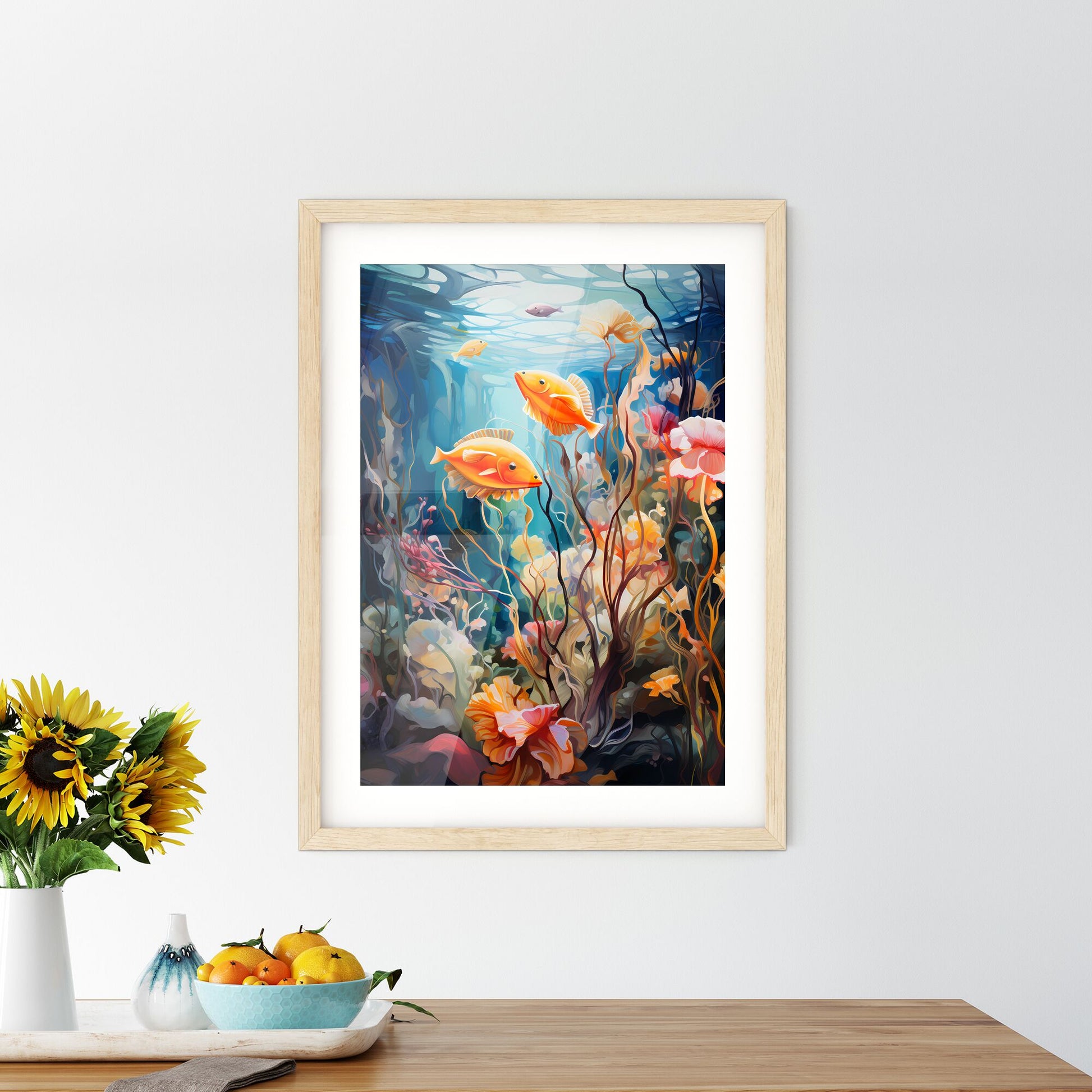Underwater Aquatic Life With Fishes - A Painting Of Fish Swimming In Water Default Title