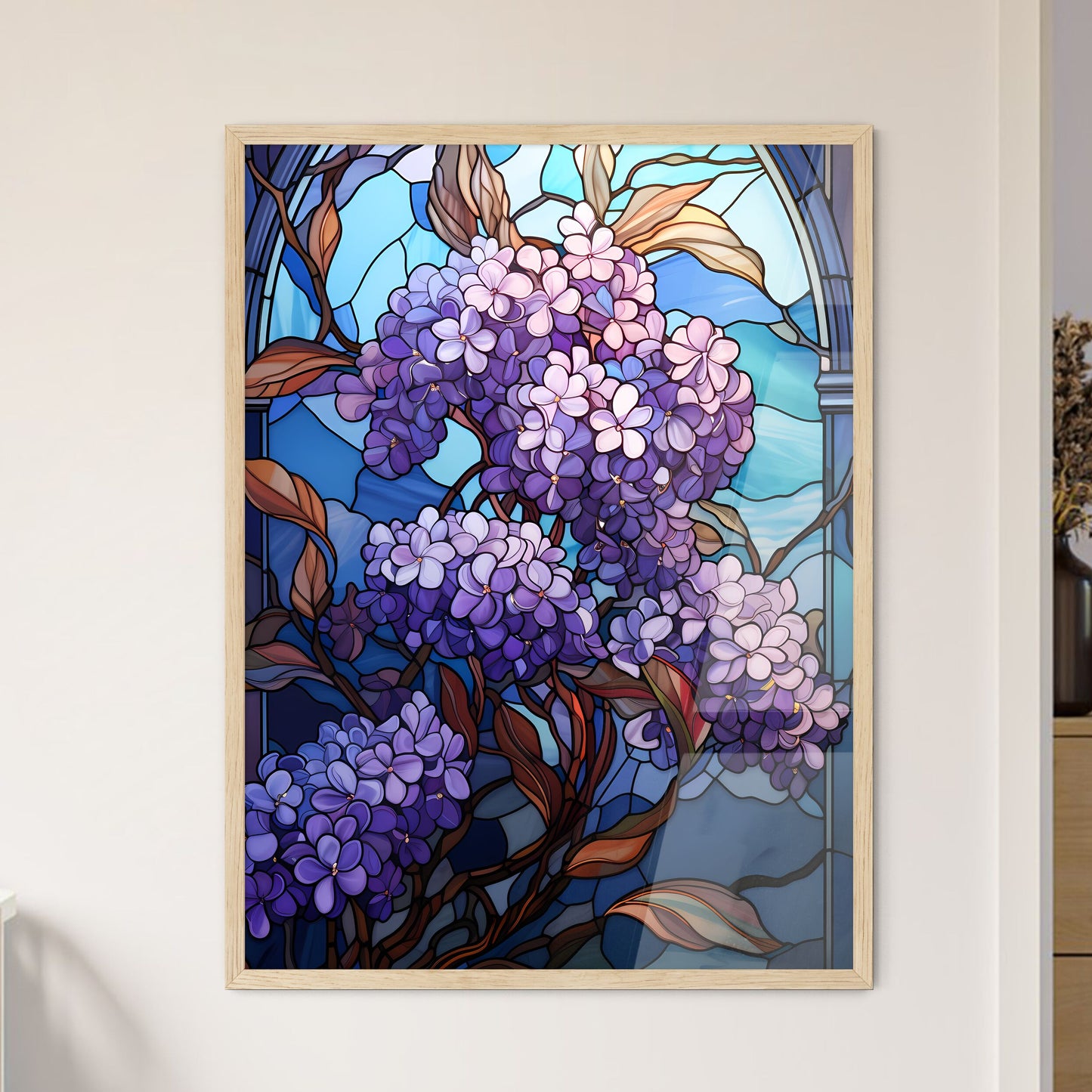 Vibrant Stained Glass Lilac Flower Elegance  - Framed Art Print