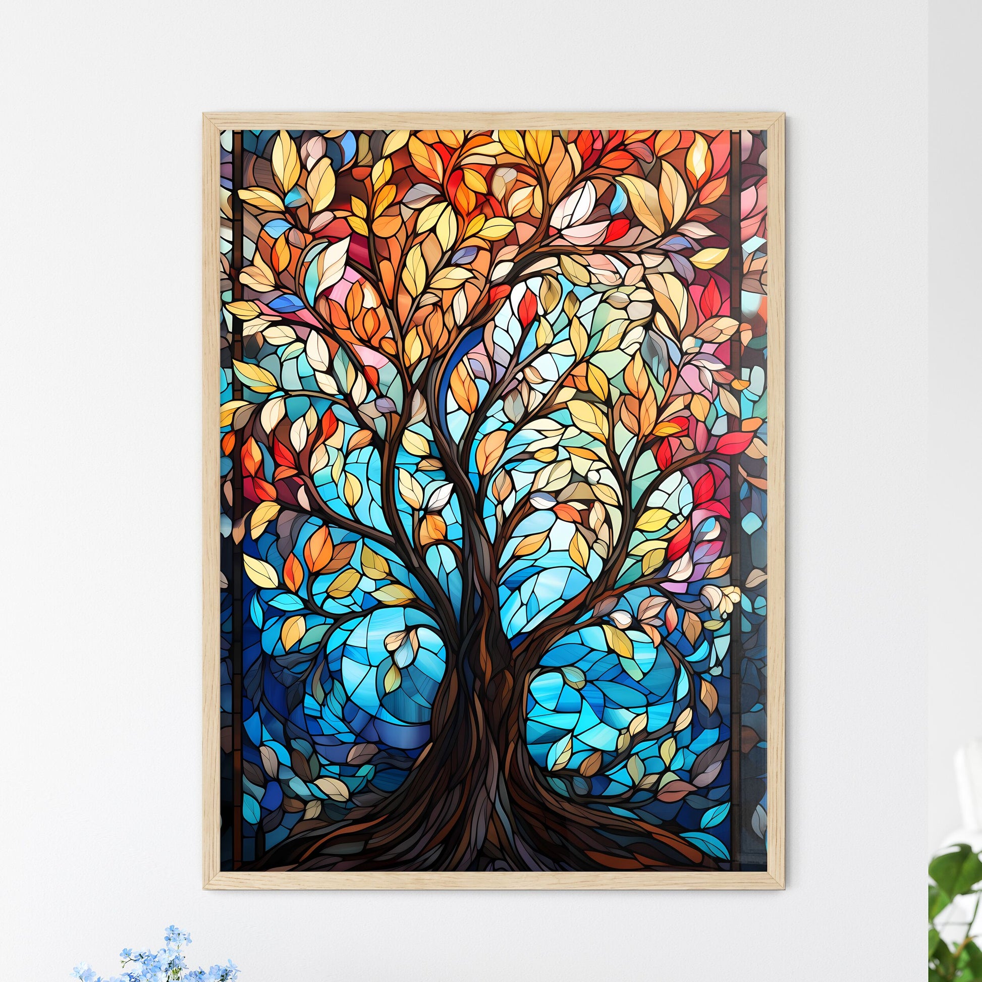 Vibrant Stained Glass Tree - A Stained Gl - Framed Art Print