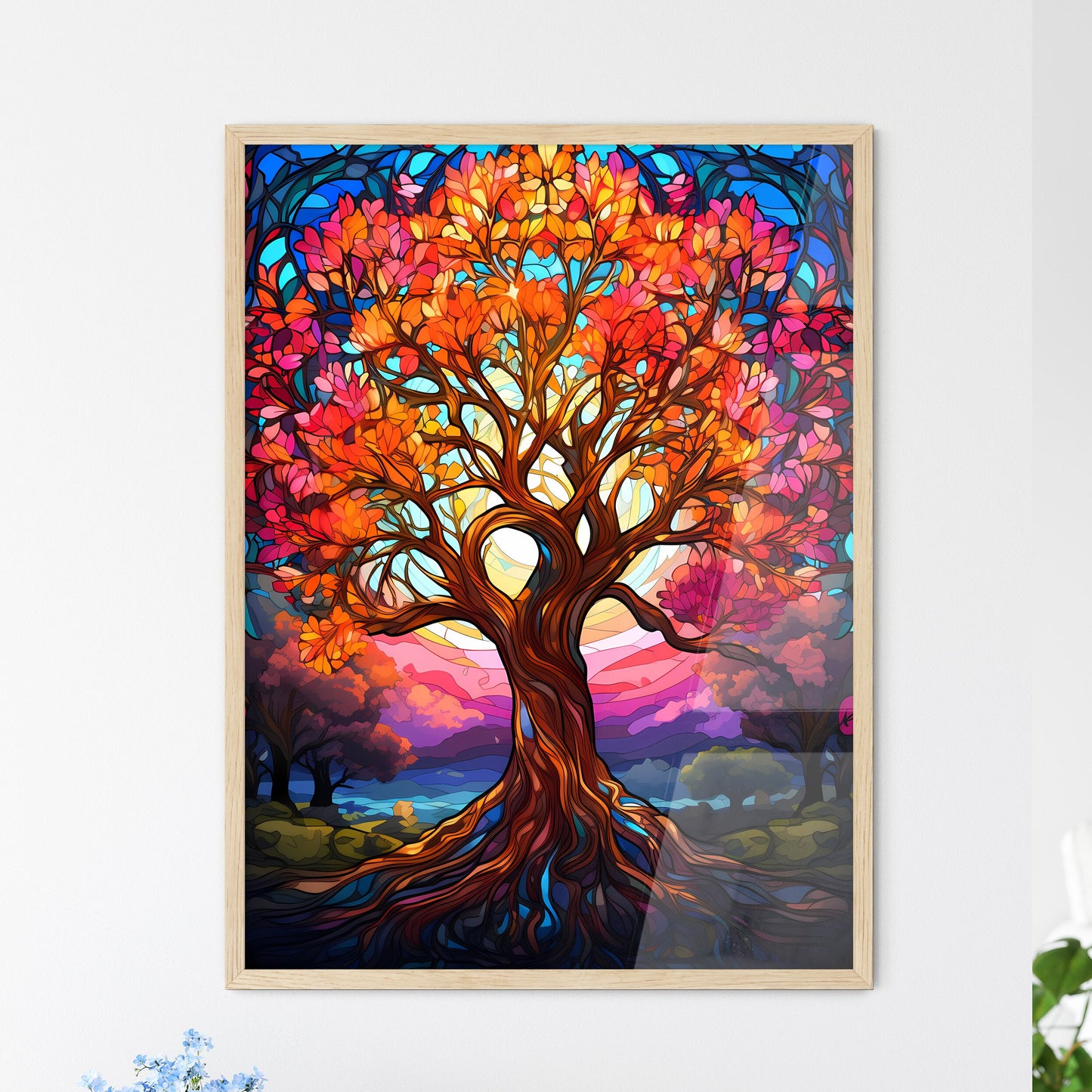 Vibrant Stained Glass Tree - A Colorful T - Framed Art Print