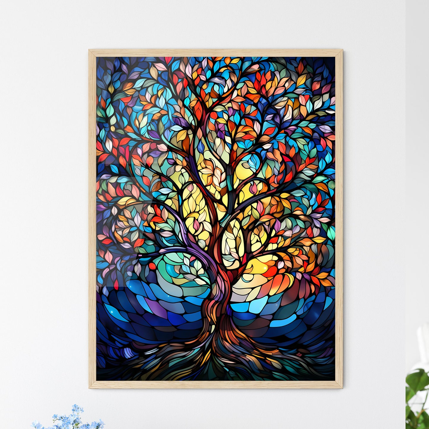Vibrant Stained Glass Tree - A Stained Gl - Framed Art Print