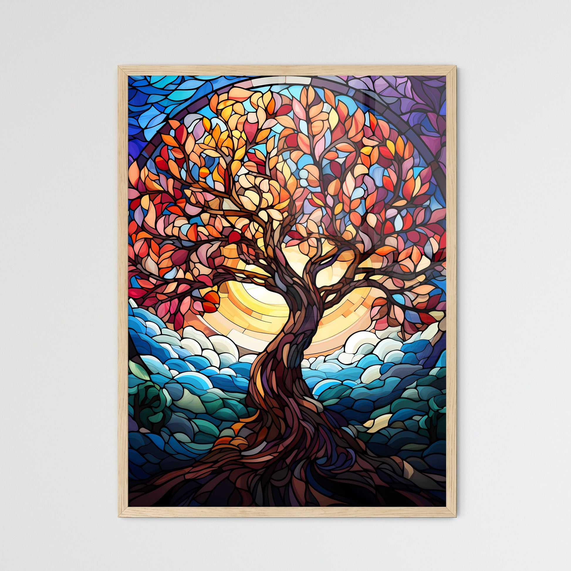Vibrant Stained Glass Tree - A Stained Gl - Framed Art Print