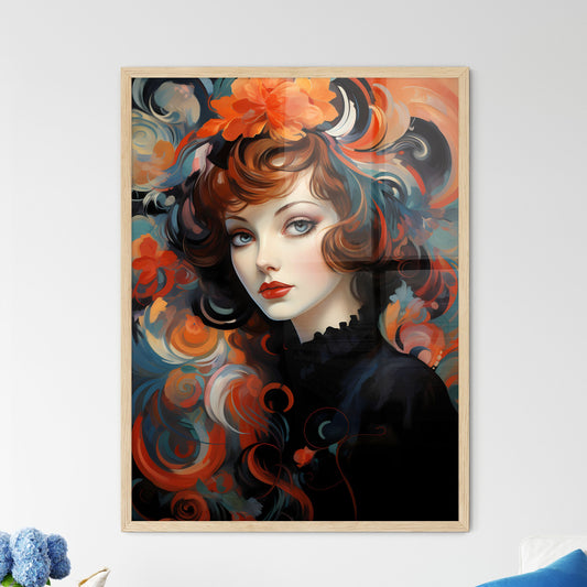 Vintage Art Deco - A Woman With Red Hair And Orange Flowers Default Title