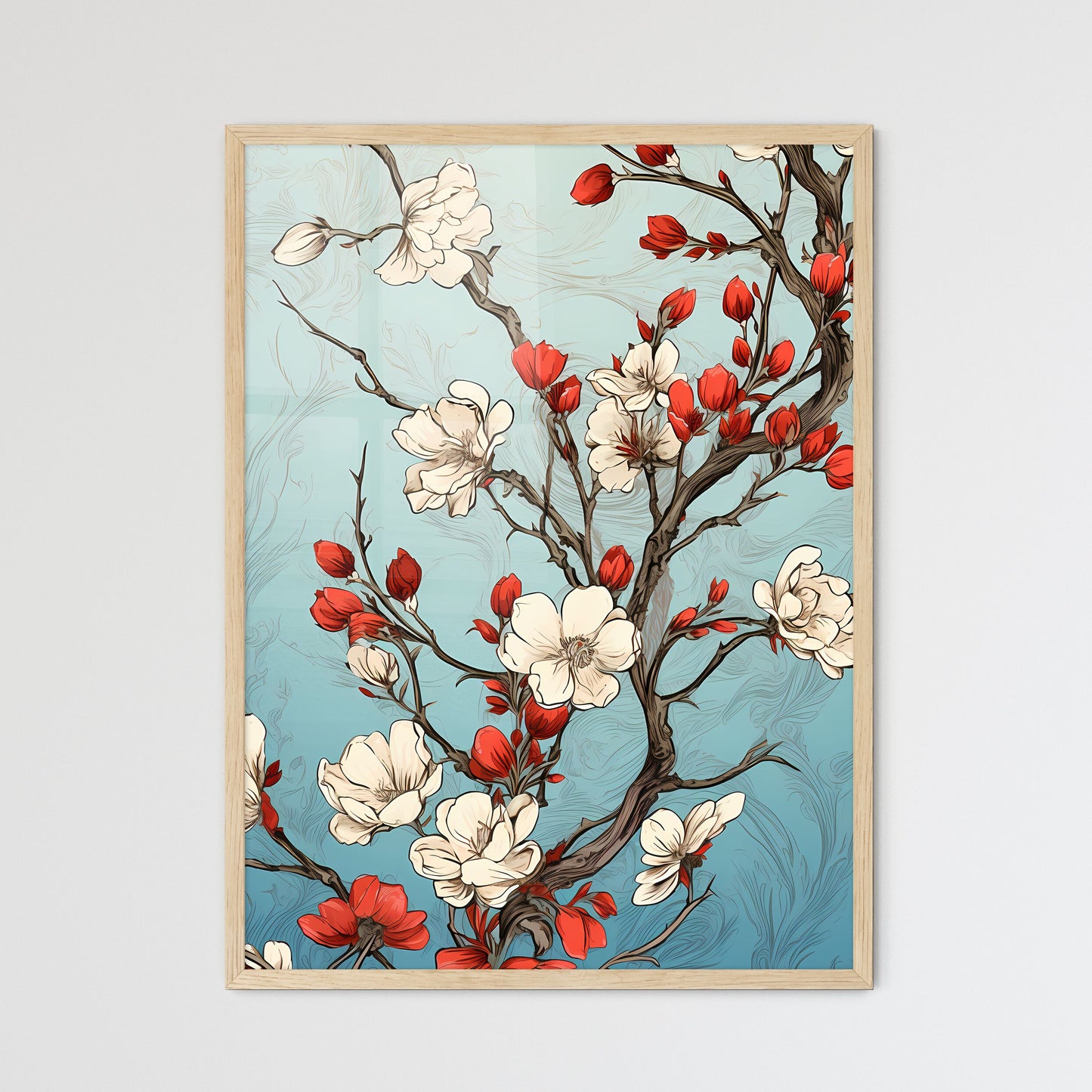 Vintage Card With A Blossoming Branch - A Dr - Framed Art Print
