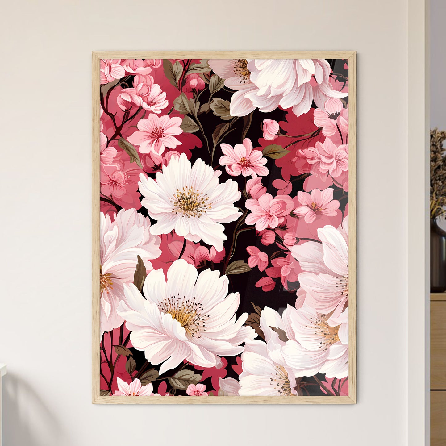 White Flowers On Blue Background - A Close U - Framed Art Print