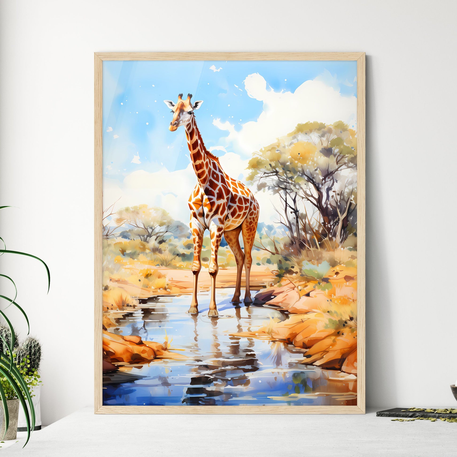 Wild Giraffe Drinking Etosha Namibia  Wall Art