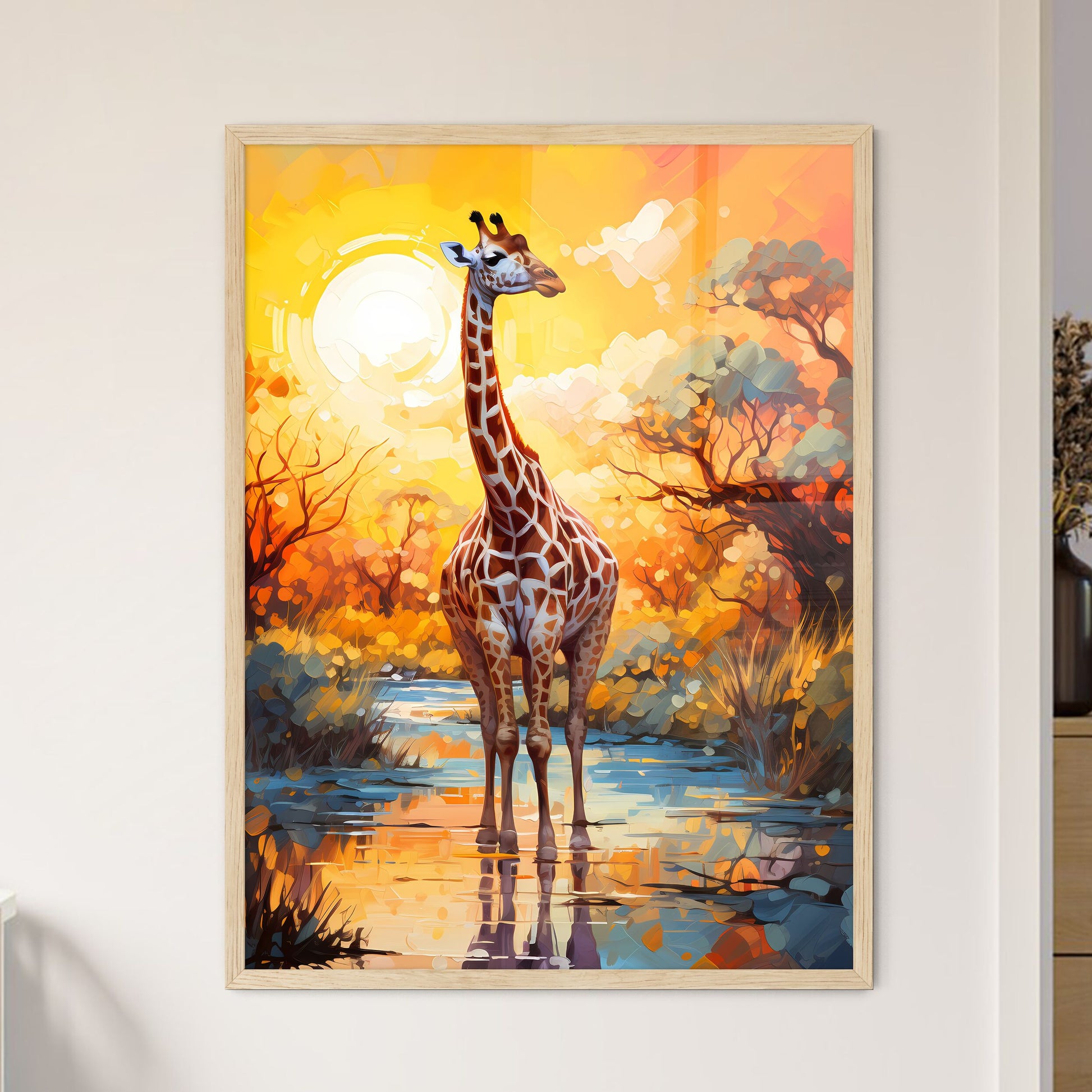 Wild Giraffe Drinking Etosha Namibia  Wall Art