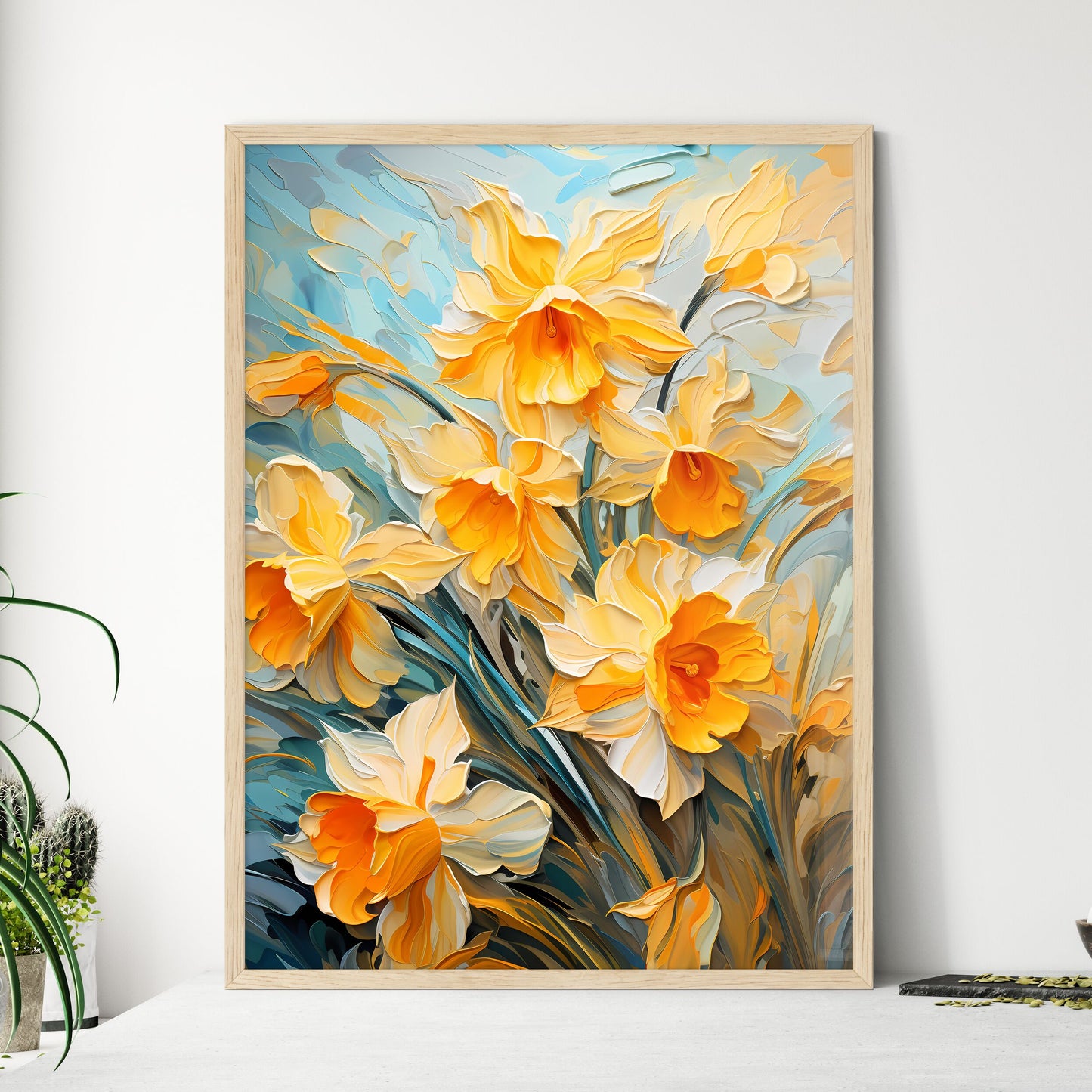 Yellow Daffodil Flowers In Spring - A Painti - Framed Art Print