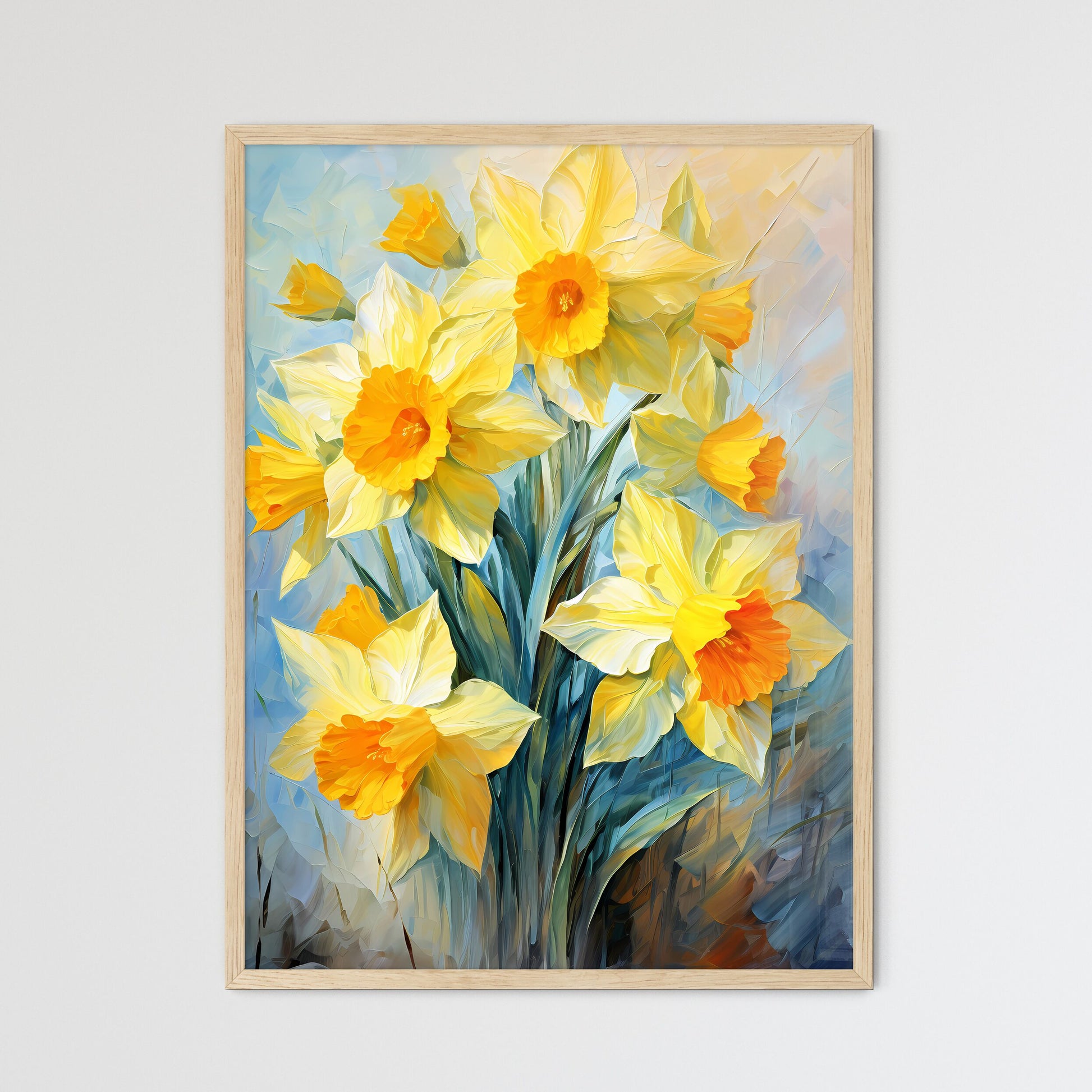 Yellow Daffodil Flowers In Spring - A Painti - Framed Art Print