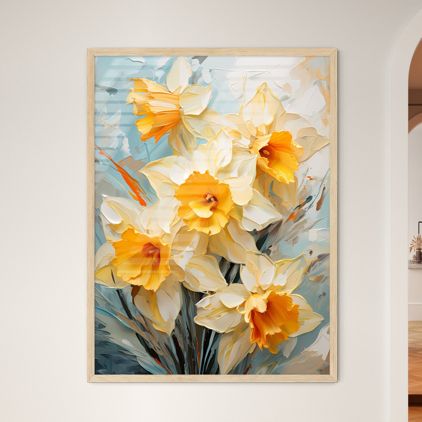 Yellow Daffodil Flowers In Spring - A Group  - Framed Art Print