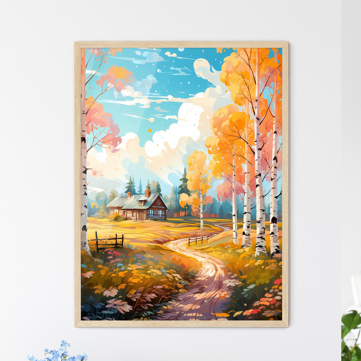 Abstract Rural Landscape With Small - A Hous - Framed Art Print