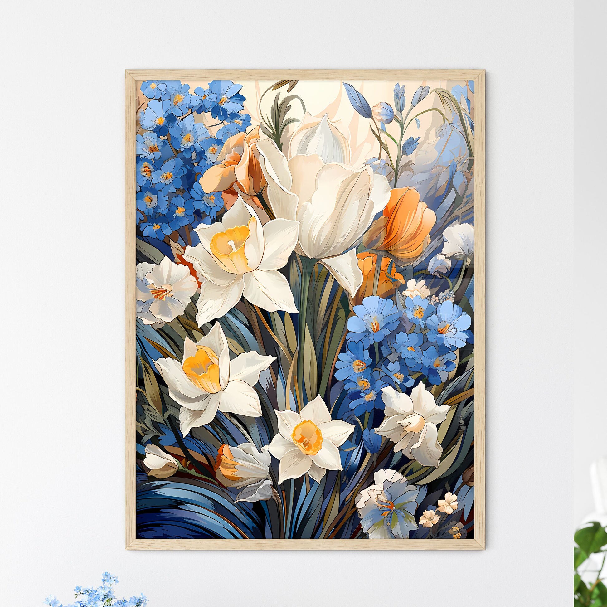 Beautiful Field Of Spring Flowers With Narci - Framed Art Print