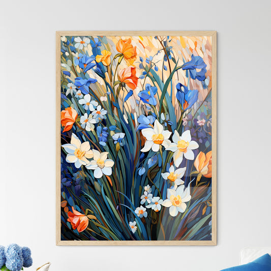 Beautiful Field Of Spring Flowers With Narci - Framed Art Print