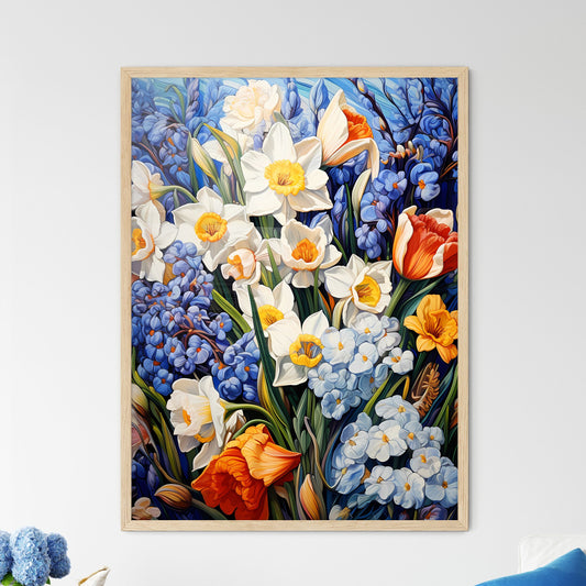 Beautiful Field Of Spring Flowers With Narci - Framed Art Print