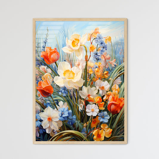 Beautiful Field Of Spring Flowers With Narci - Framed Art Print