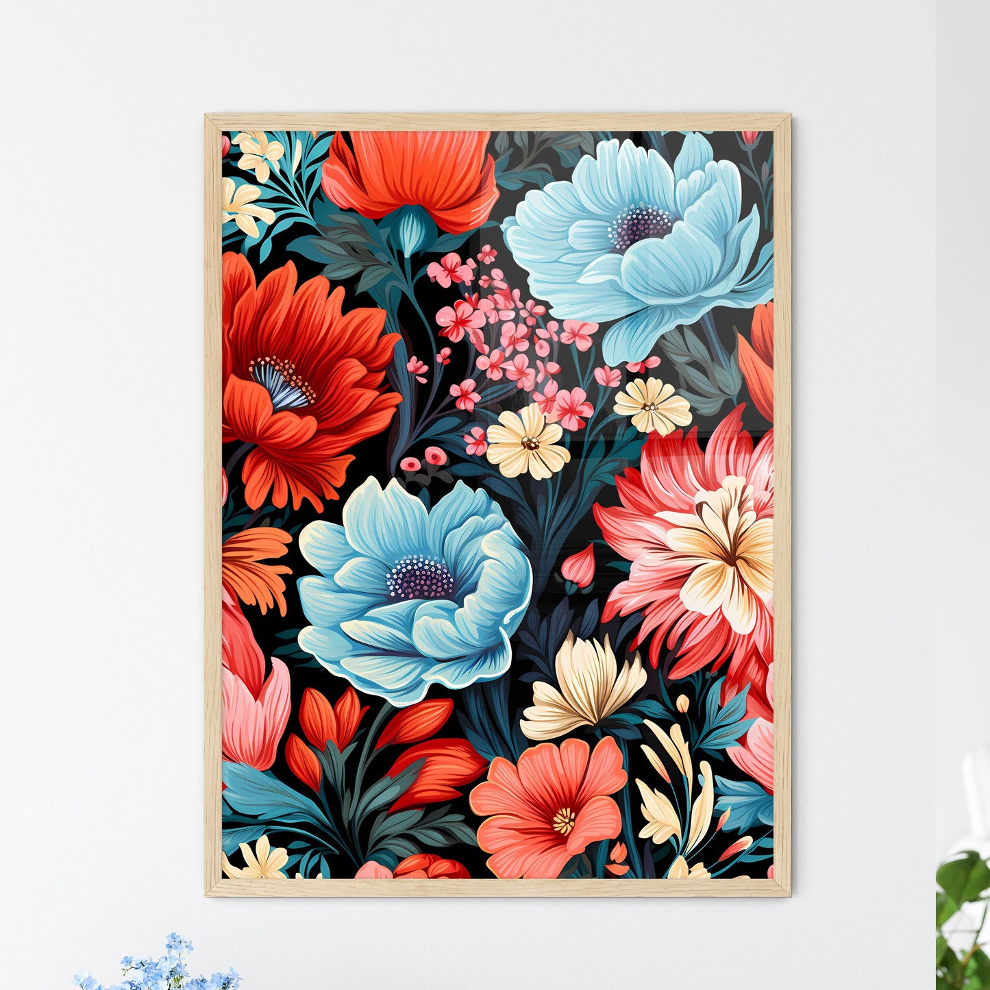 Cute Simple Flowers Seamless Pattern Backgro - Framed Art Print