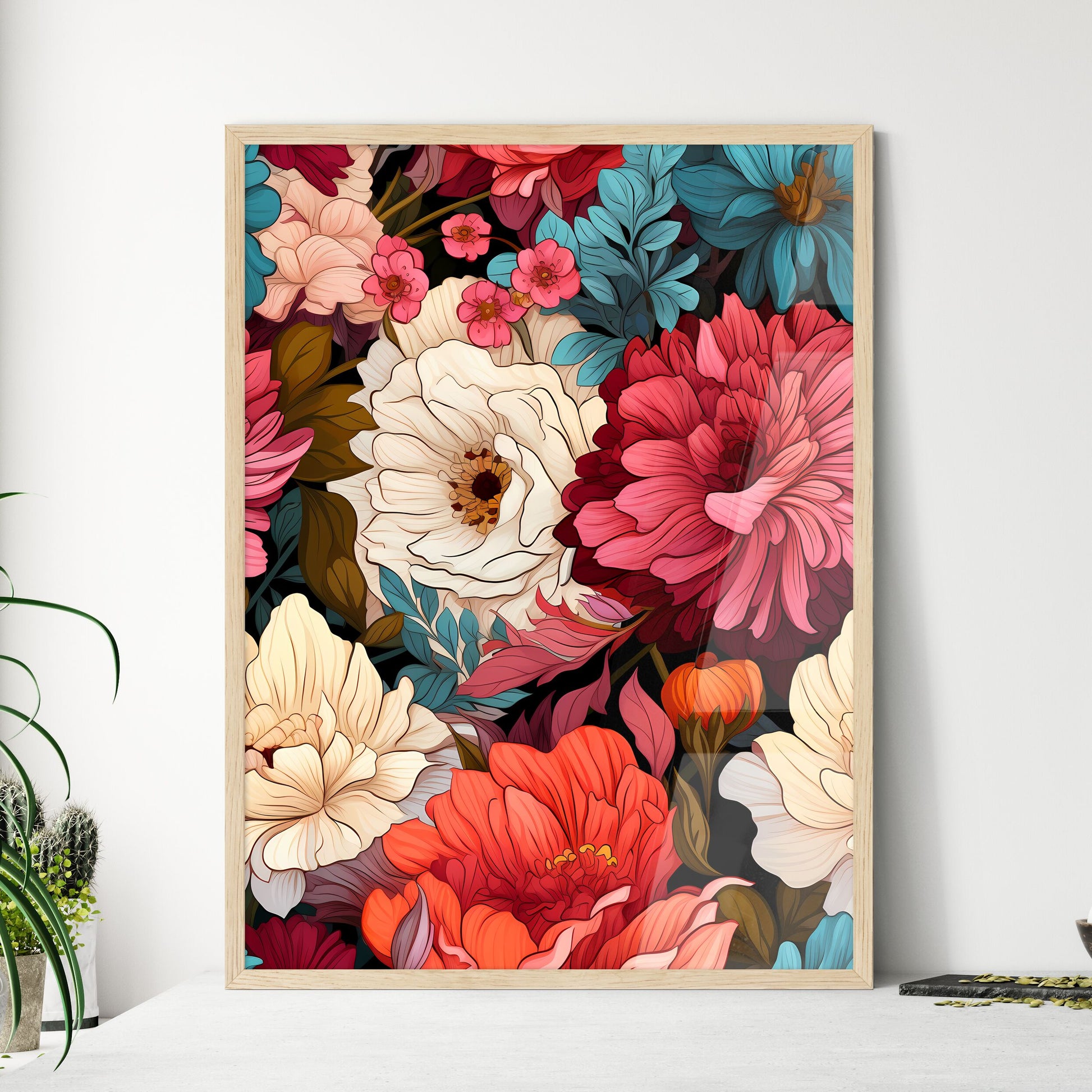 Cute Simple Flowers Seamless Pattern Backgro - Framed Art Print