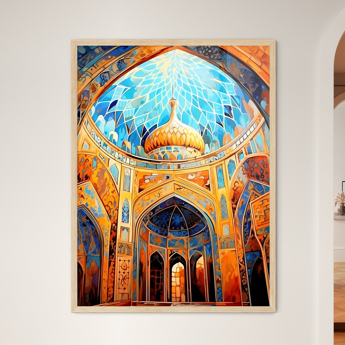Dome Of The Mosque Oriental Ornaments From Samarkand - A Colorful Stained Glass Window In A Building Framed Art