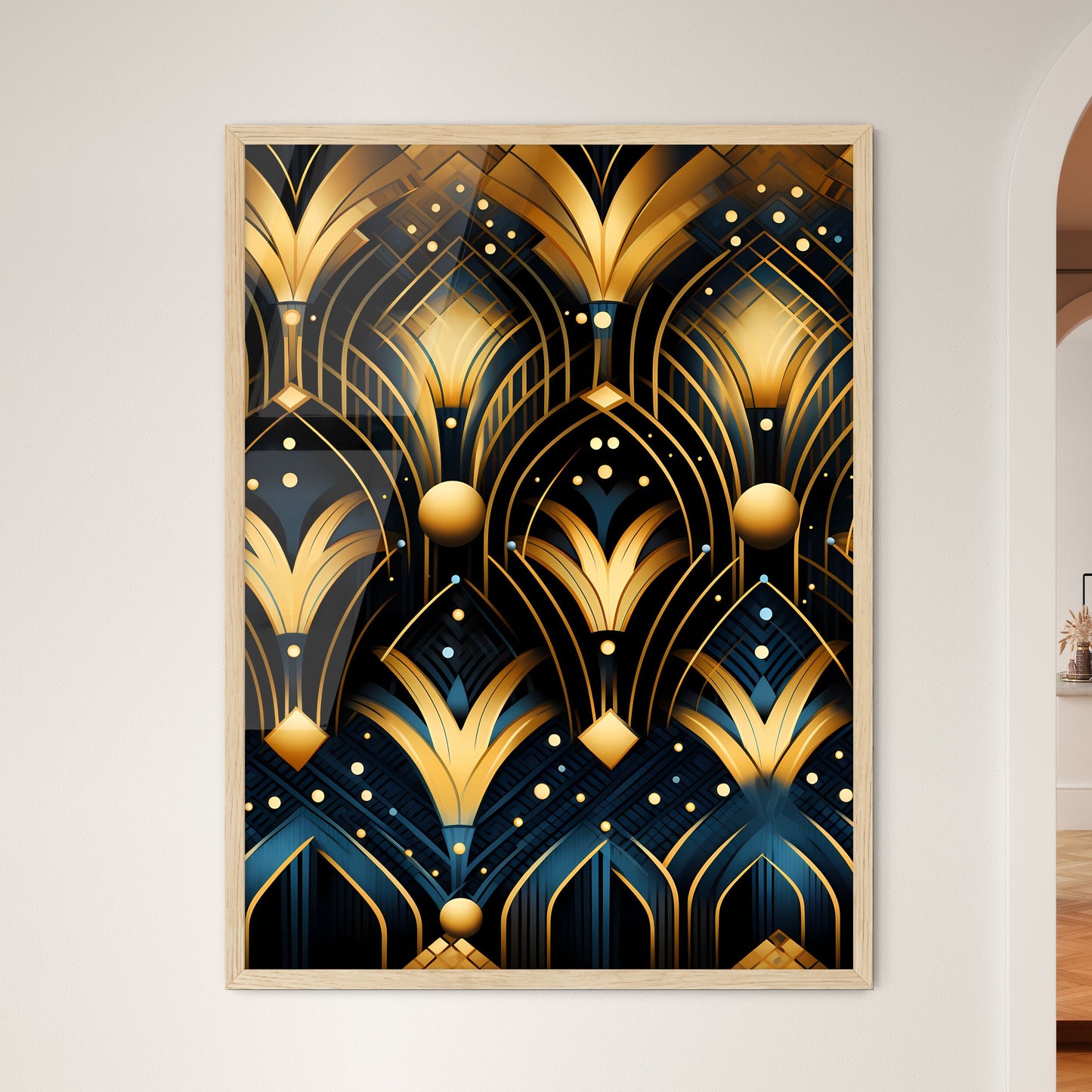 Dotted Geometric Ornament In Art Deco Style  - Framed Art Print