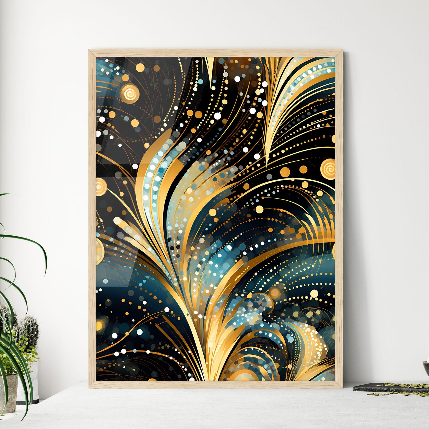 Dotted Geometric Ornament In Art Deco Style  - Framed Art Print