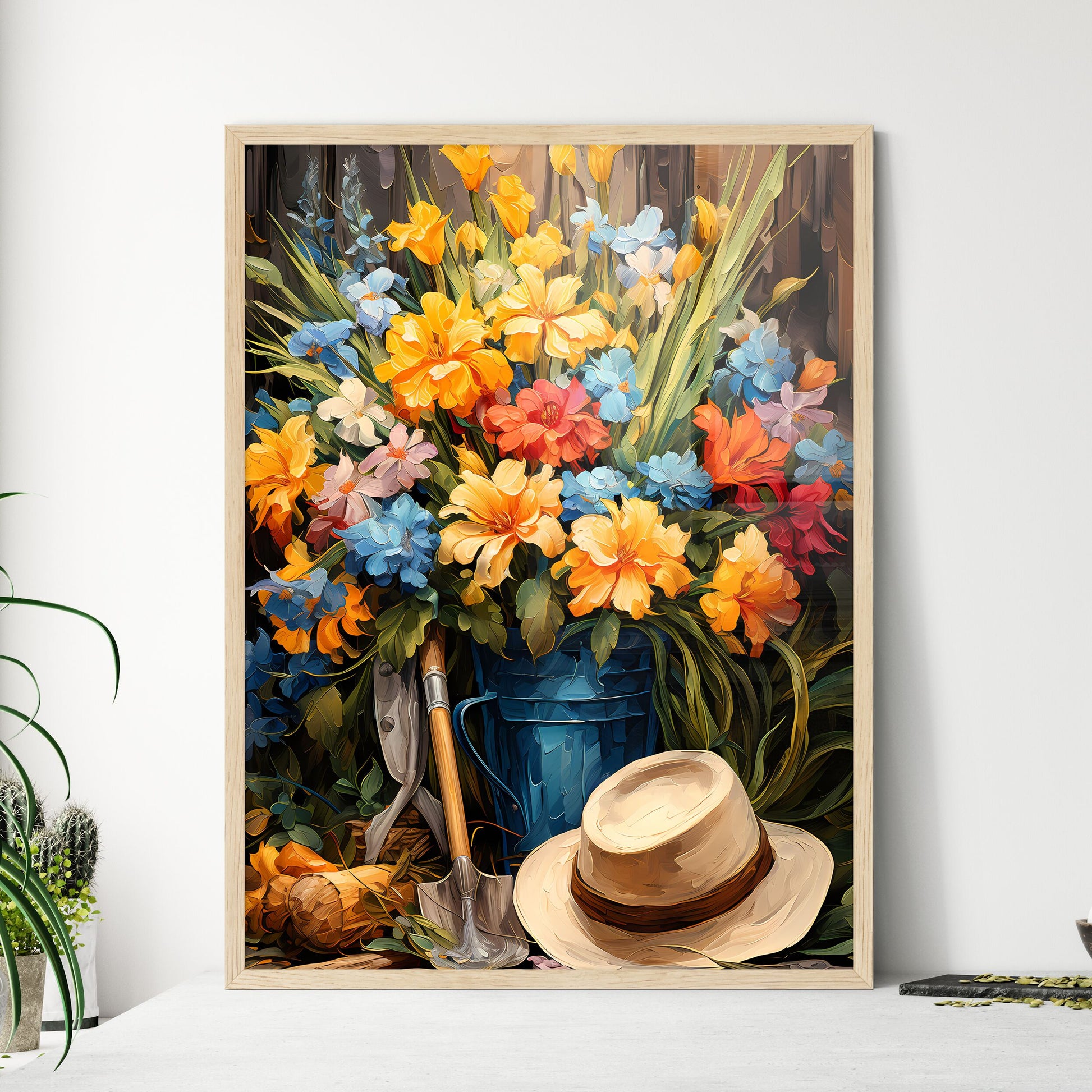 Gardening Tools And A Straw - A Painting O - Framed Art Print