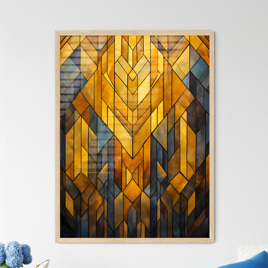 Geometric Ornament In Art Deco Style In Old Gold - A Stained Glass Window With Different Colored Shapes Default Title
