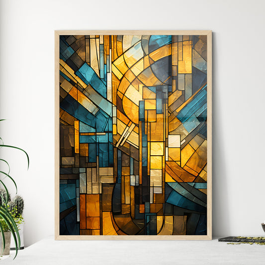 Geometric Ornament In Art Deco Style In Old Gold - A Stained Glass Window With Different Colors Default Title