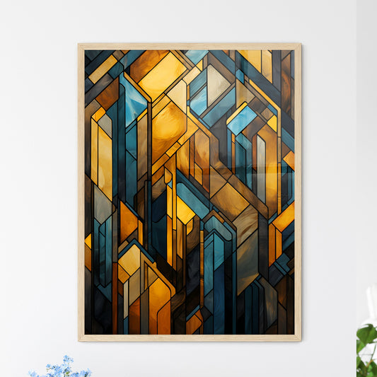Geometric Ornament In Art Deco Style In Old Gold - A Stained Glass Window With Many Different Colored Shapes Default Title