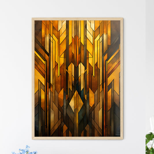 Geometric Ornament In Art Deco Style In Old Gold - A Stained Glass Window With Many Different Colored Shapes Default Title