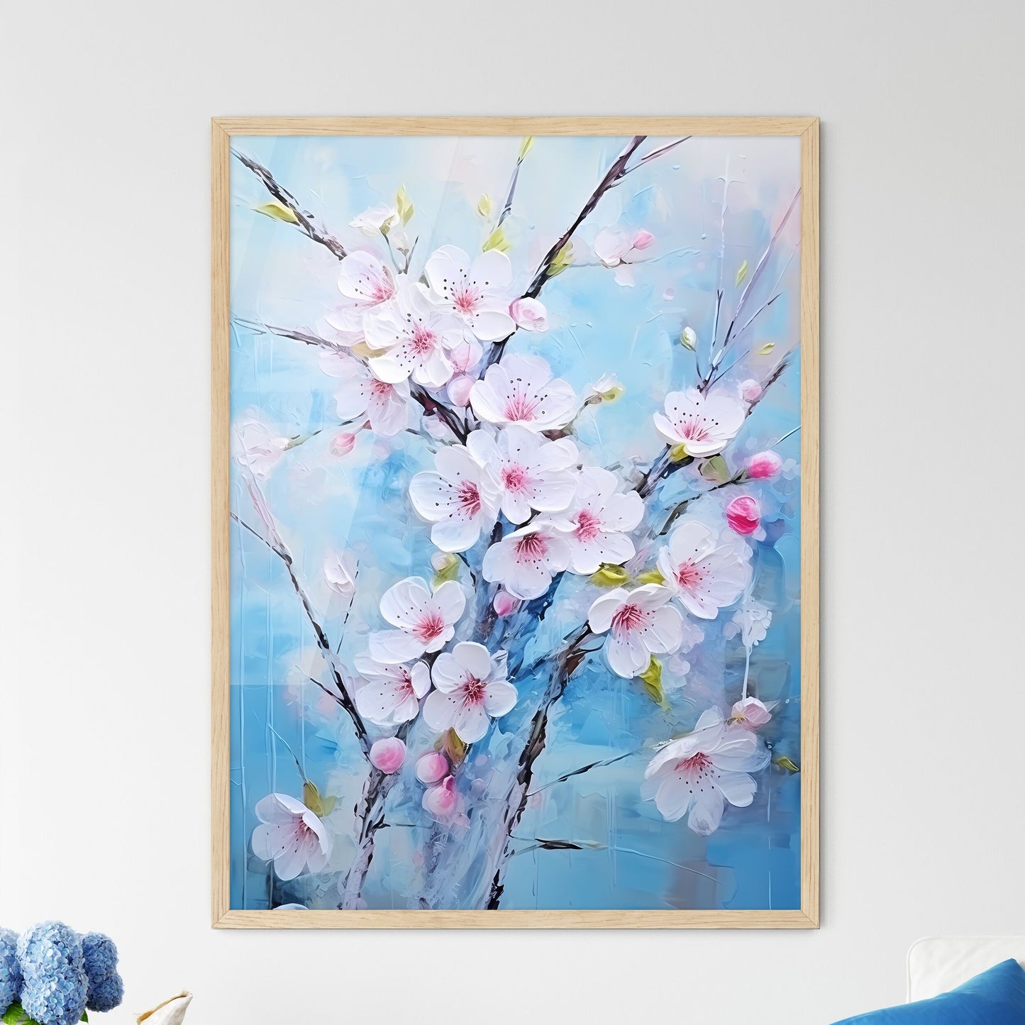 Hello Spring Background With Cherry Blossoms - Framed Art Print