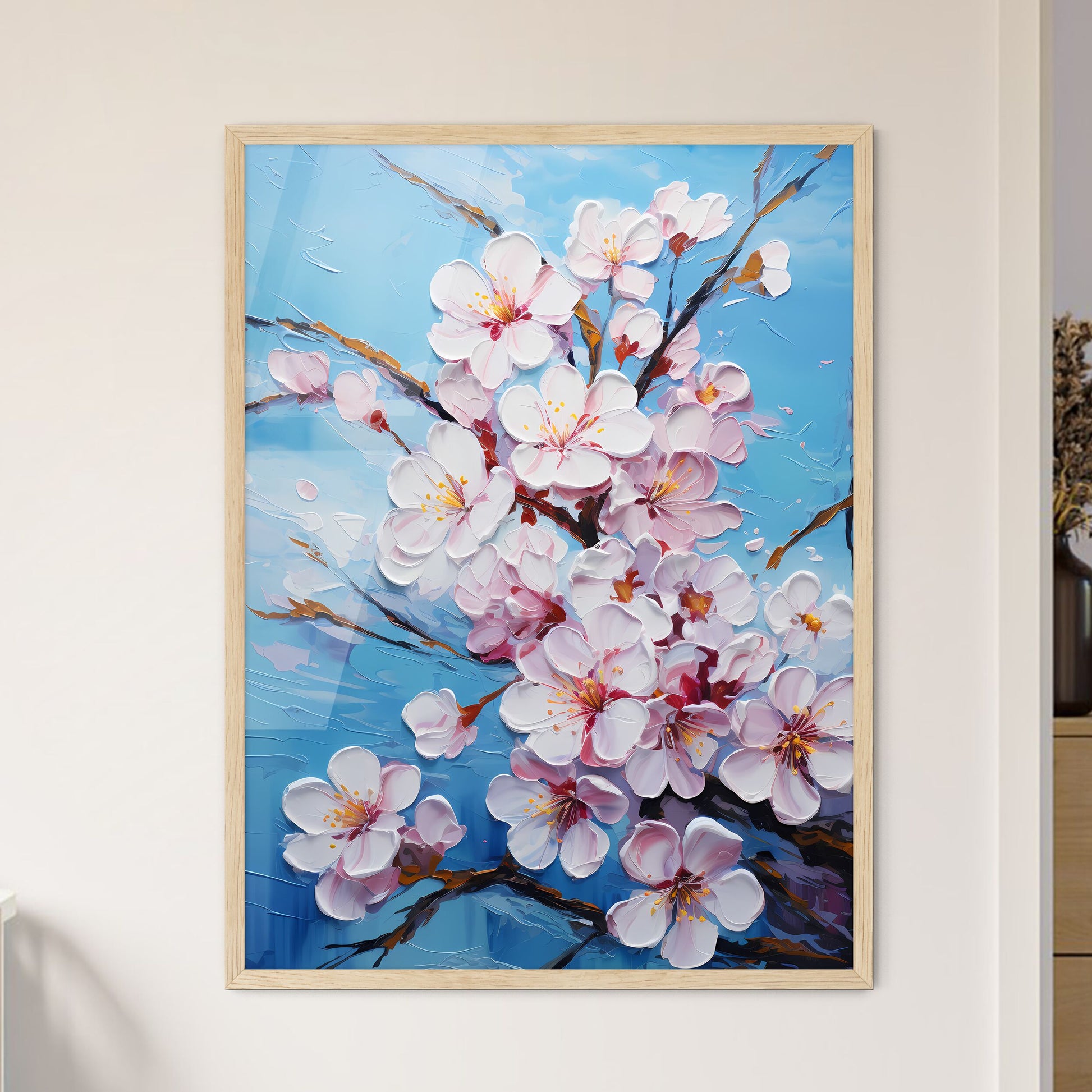 Hello Spring Background With Cherry Blossoms - Framed Art Print