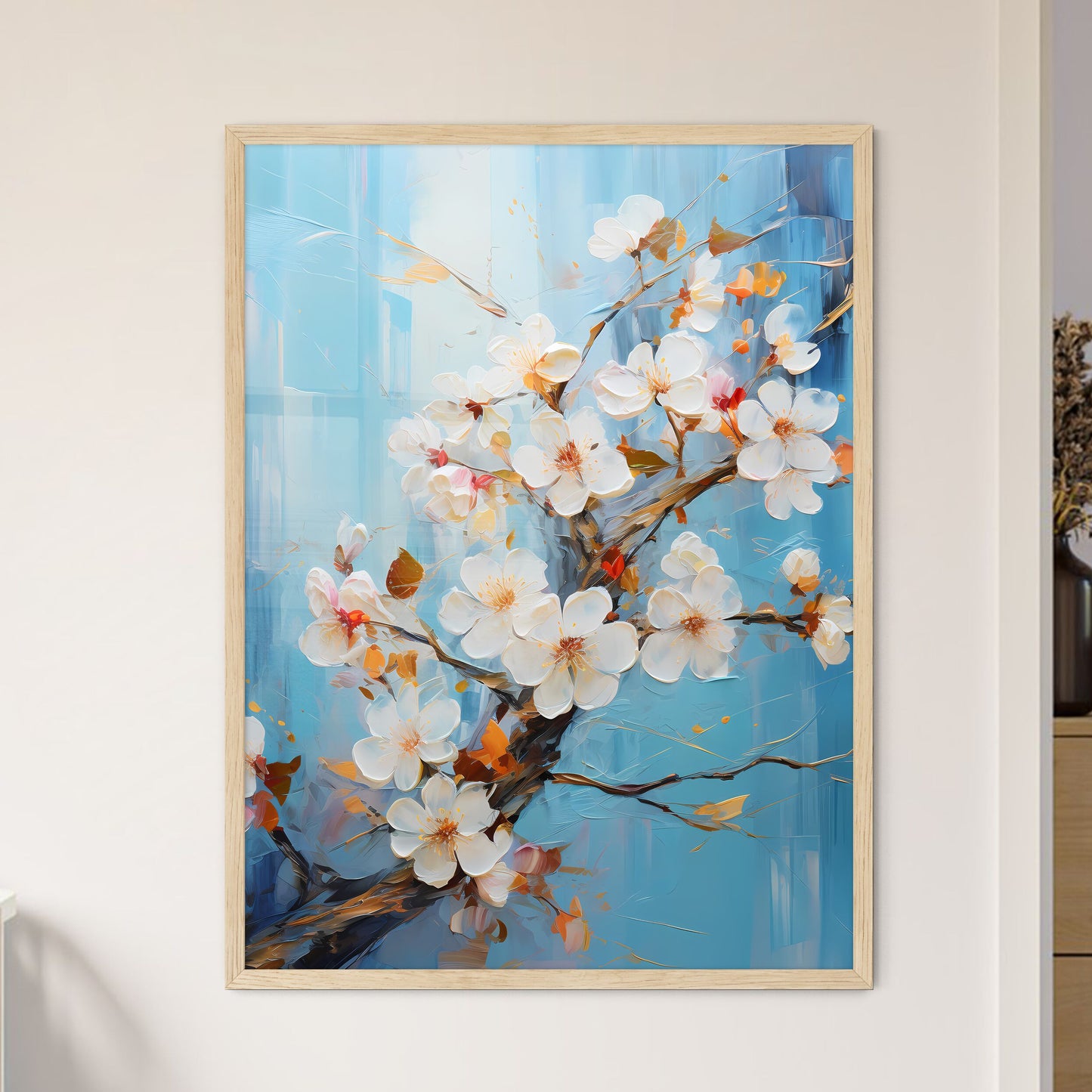 Hello Spring Background With Cherry Blossoms - Framed Art Print