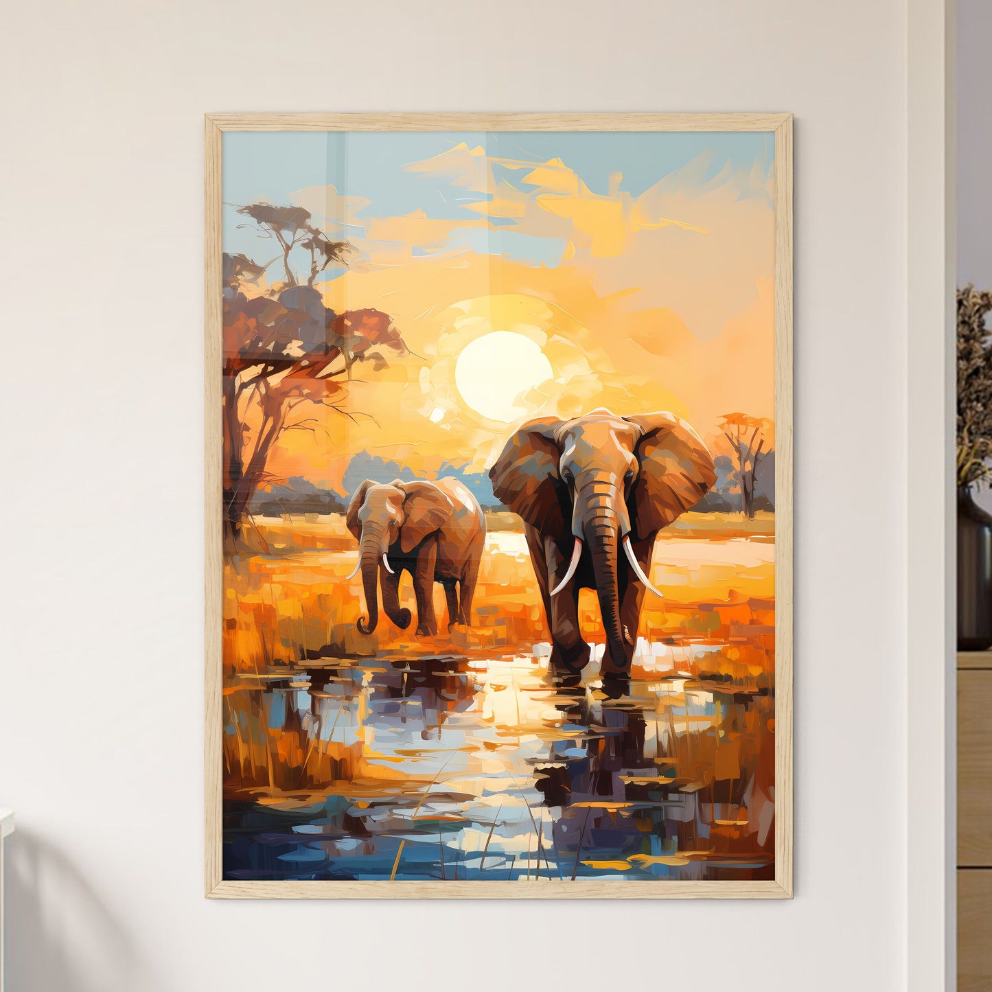 Herds Of Elephants On The Riverbank Of The Chobe  Wall Art