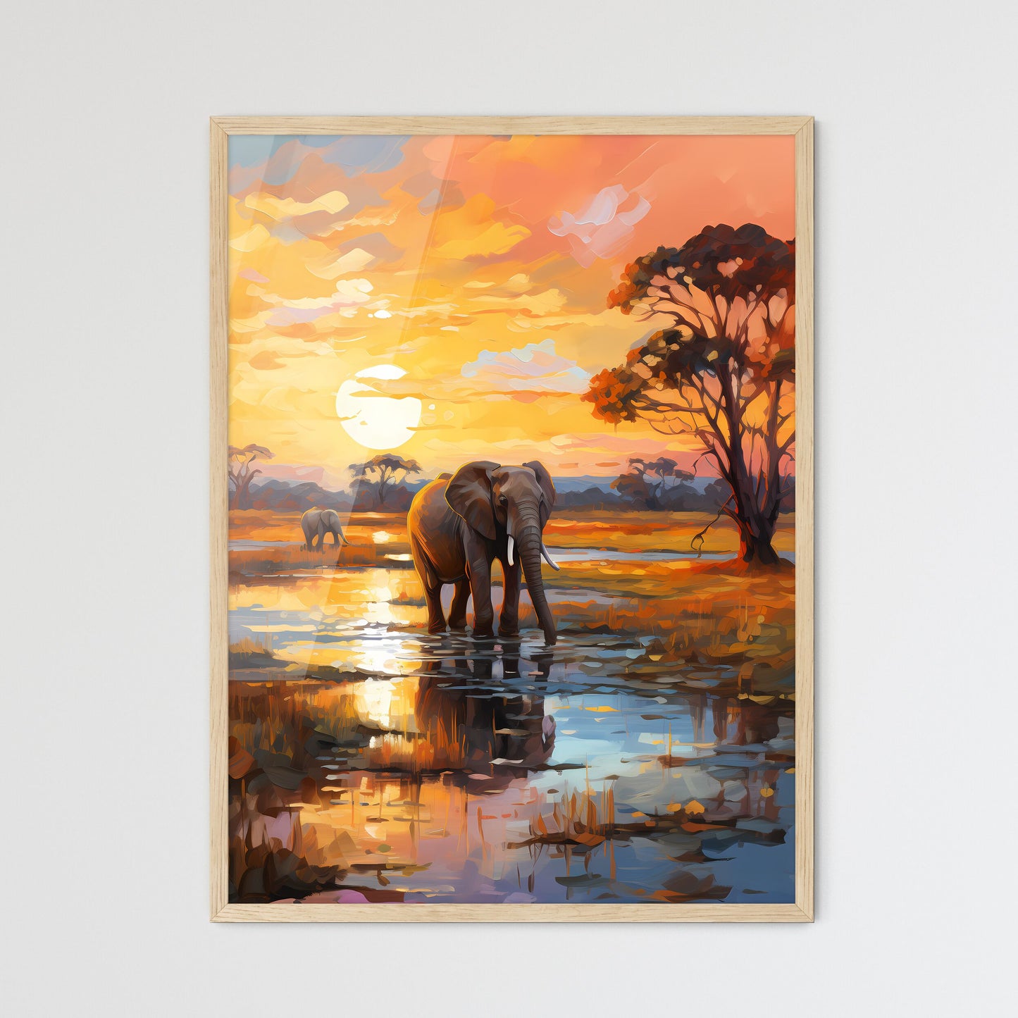 Herds Of Elephants On The Riverbank Of The Chobe  Wall Art