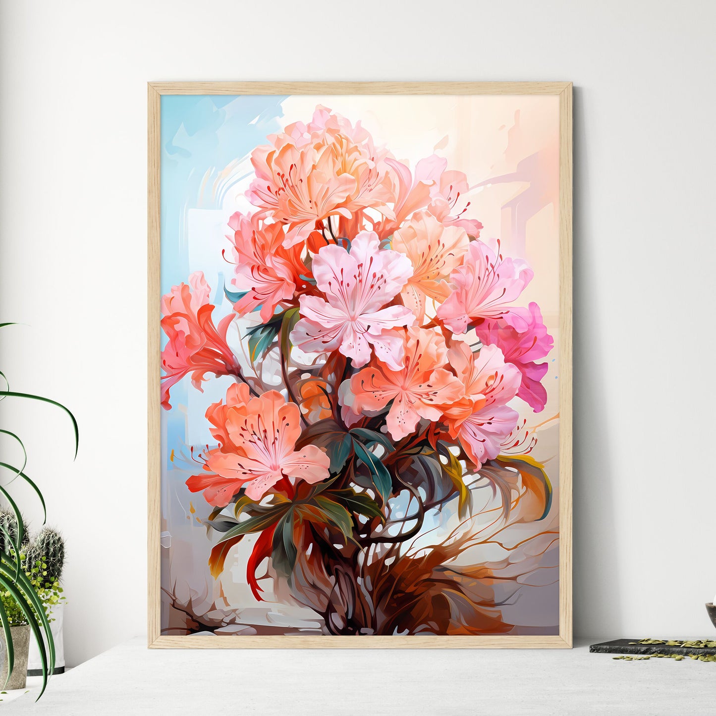 Home Plant Azalea Rhododendron Simsii On Lig - Framed Art Print